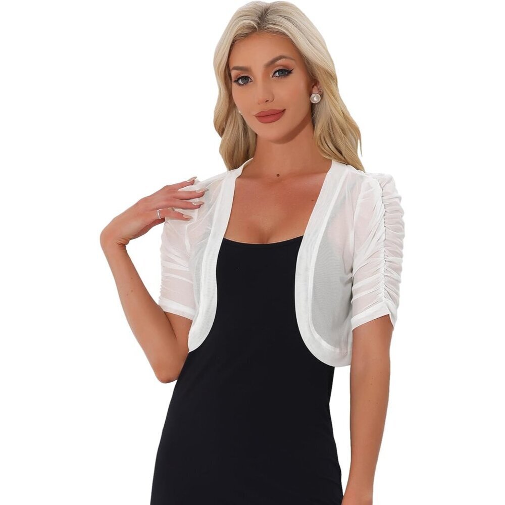 Women's Mesh Shrug Cropped Cardigan Short Sleeve Bolero Open Front